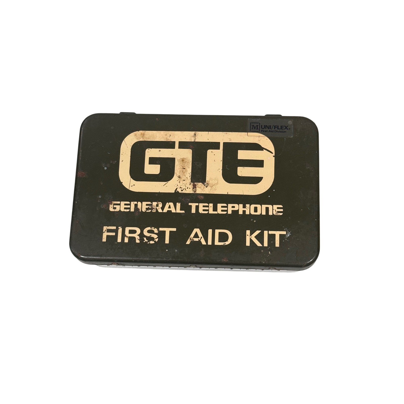 Vintage GTE General Telephone Metal First Aid Kit Box Uni/Flex Industrial Green