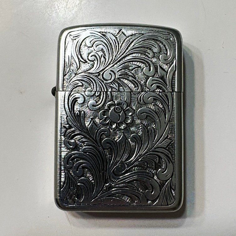 PARK Silver Wick Lighter Silver Tone Floral Engraved Flip-Top