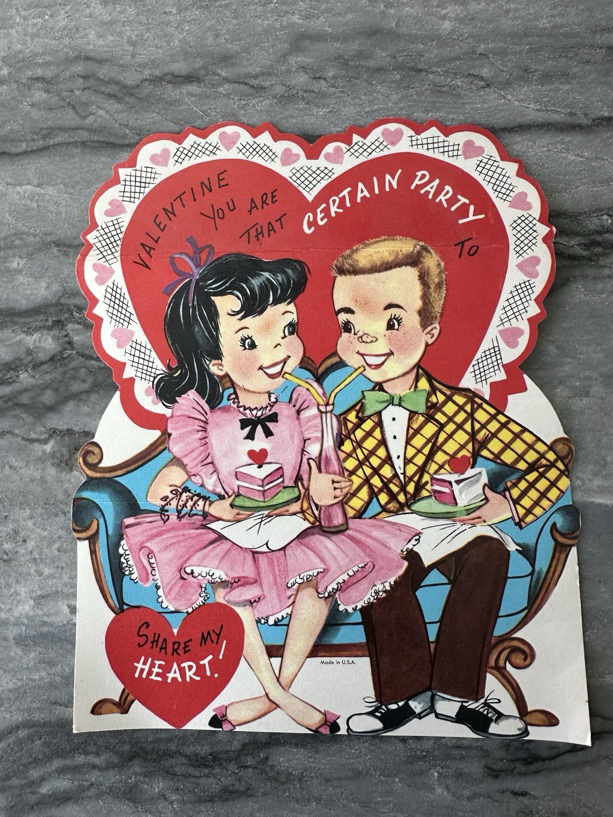 Rare Extra Large Vintage Valentine Teen Boy Pretty Girl Pink Dress Soda Cake