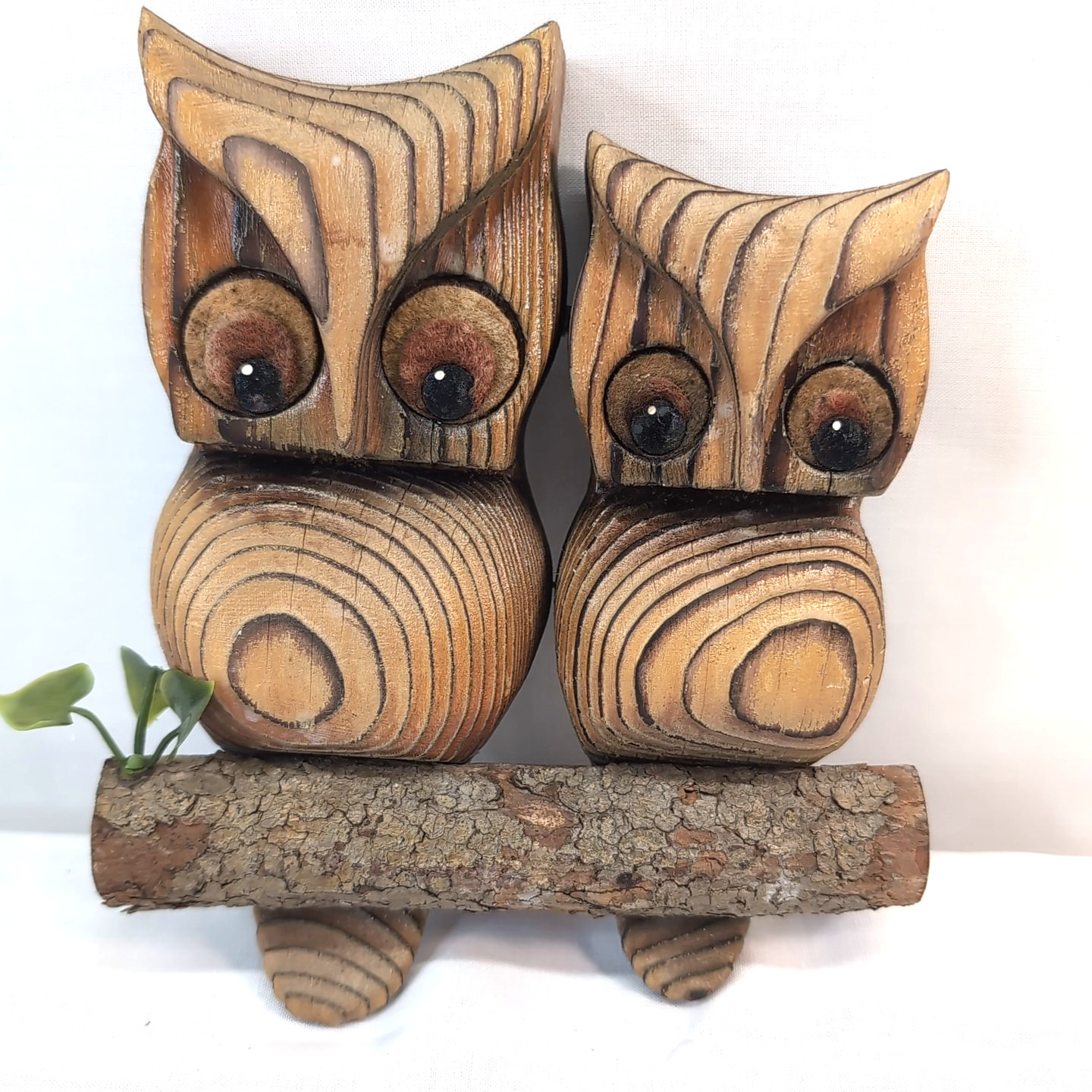Vintage 1970s Witco-Style Carved Wood Owl Wall Hanging Burnt Wood Brutalist Deco