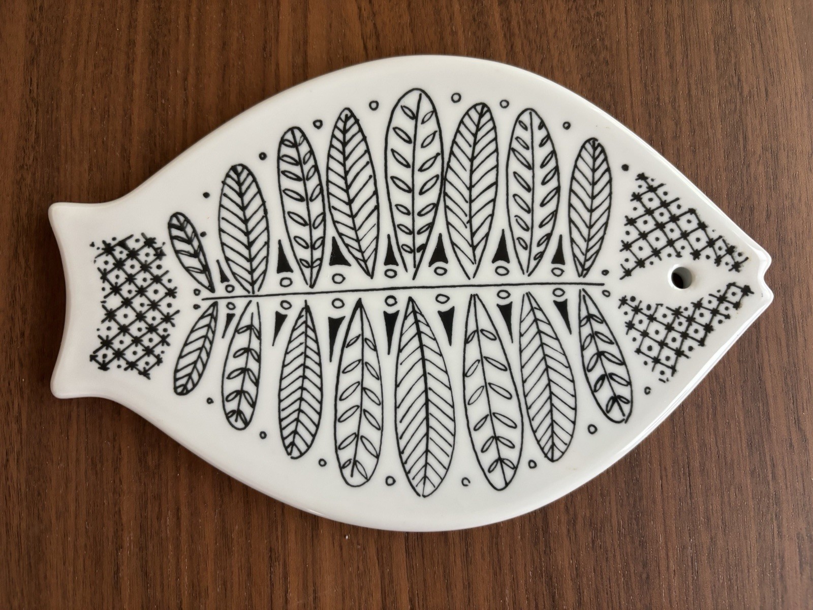 Porsgrund Norway Fish Trivet Black & White Ceramic Mid Century Wall Hanging \'62