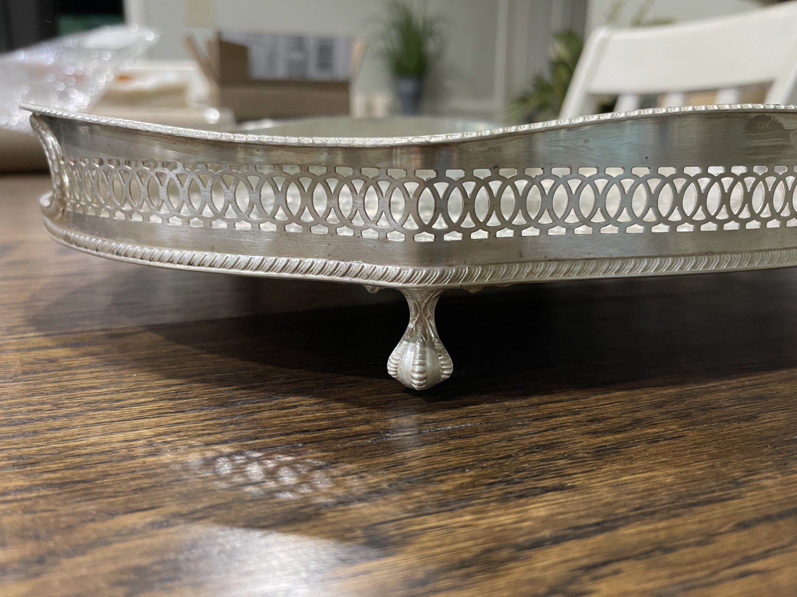 Vintage English Silver Plated Butler Tray Pierced Gallery 16 Vintage English Silver Plated Butler Tray Pierced Gallery 16