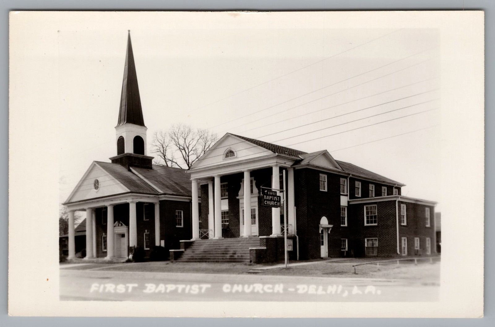 RPPC First Baptist Church, Delhi LA Louisiana Real Photo Postcard