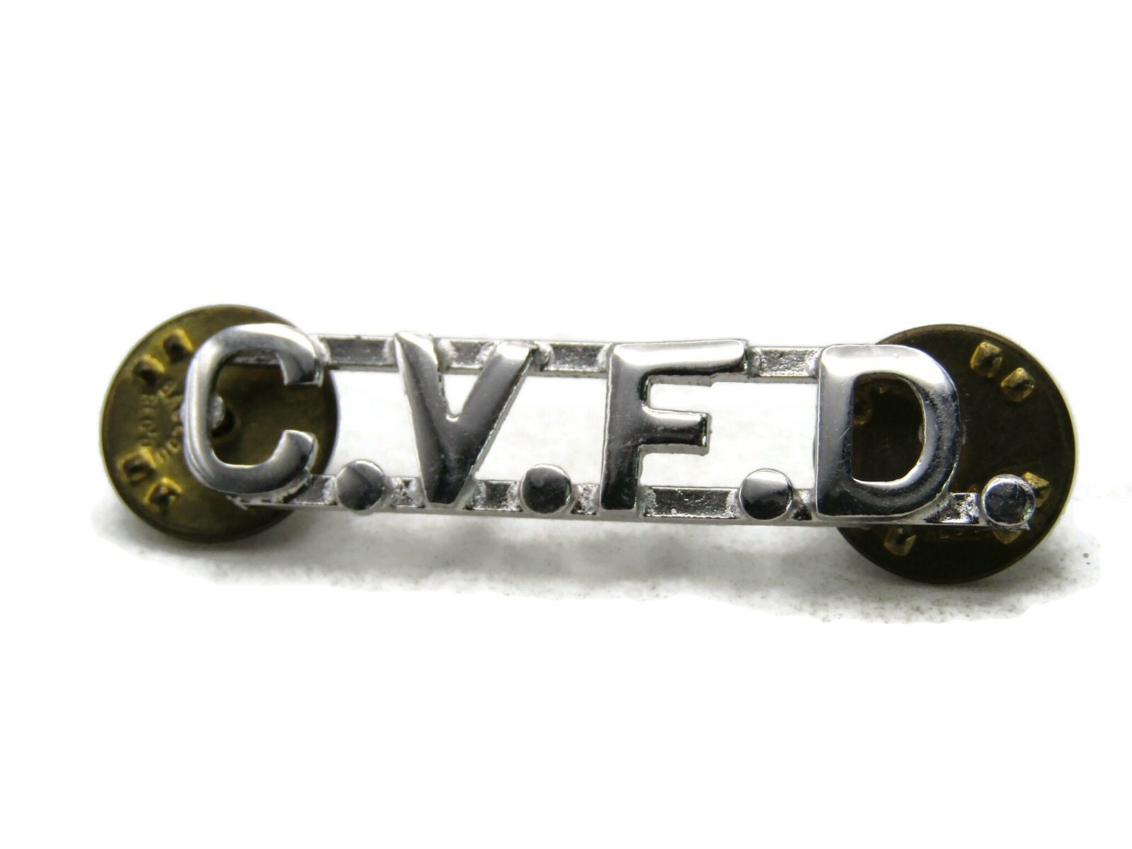 Vintage C.V.F.D. Fire Department Pin Silver Tone Metal Uniform Insignia Bar
