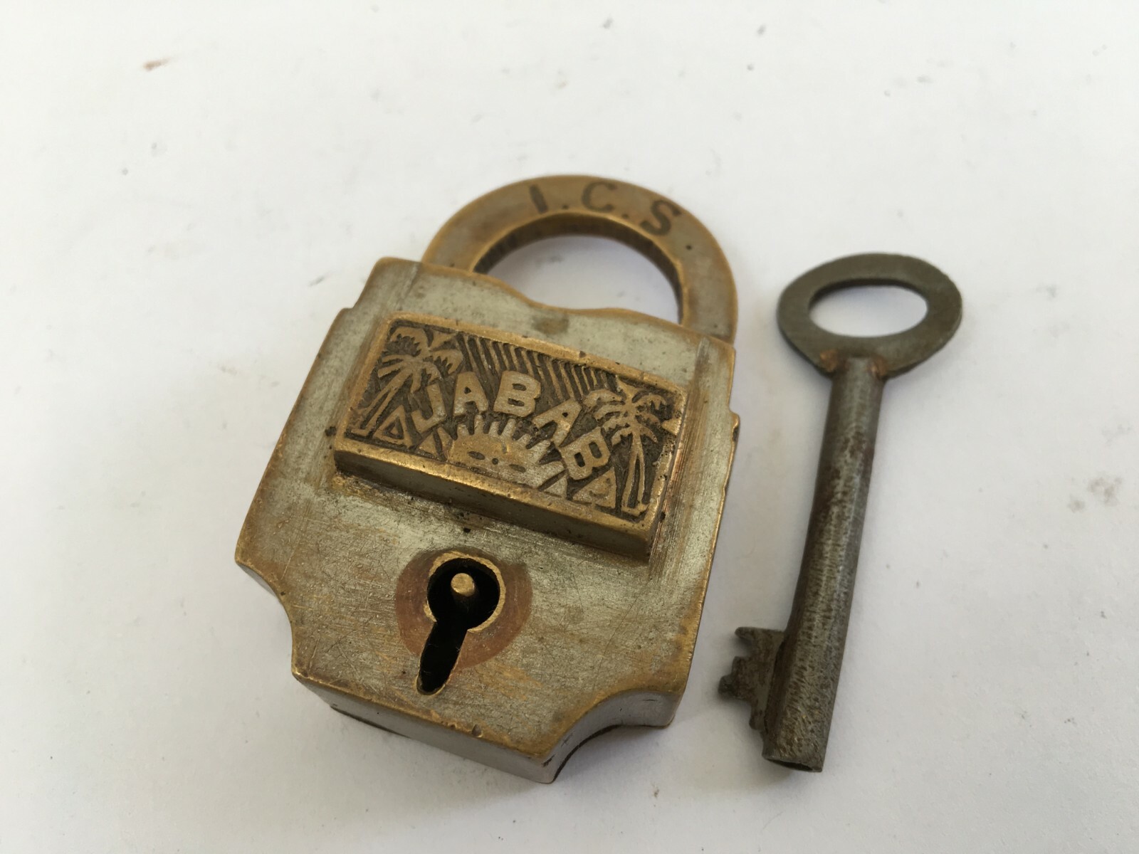Lock Old Vintage Solid Brass lock With Key Rear Shape Jabab Collectible I C S