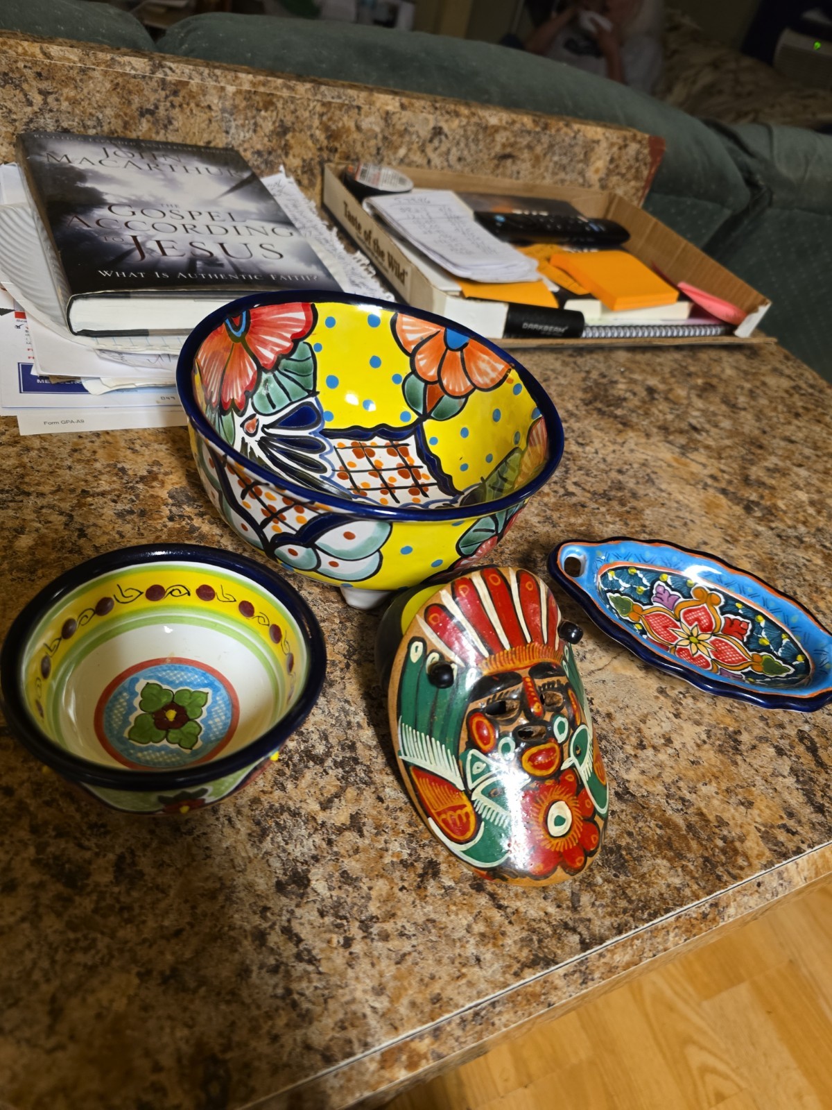 VTG Mexican Talavera Pottery Set Includes 2 Bowls, 1 Tray & 1 Wall Mask Embossed VTG Mexican Talavera Pottery Set Includes 2 Bowls, 1 Tray & 1 Wall Mask Embossed
