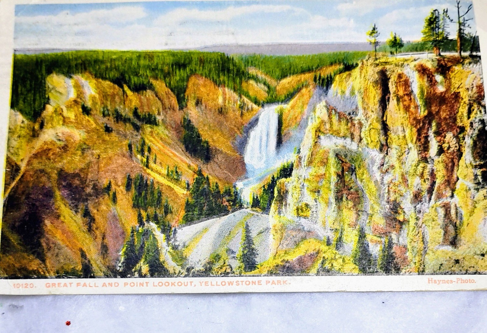 1912 Yellowstone Postcard Lower Falls Point Lookout Postmarked Wyoming Stamp