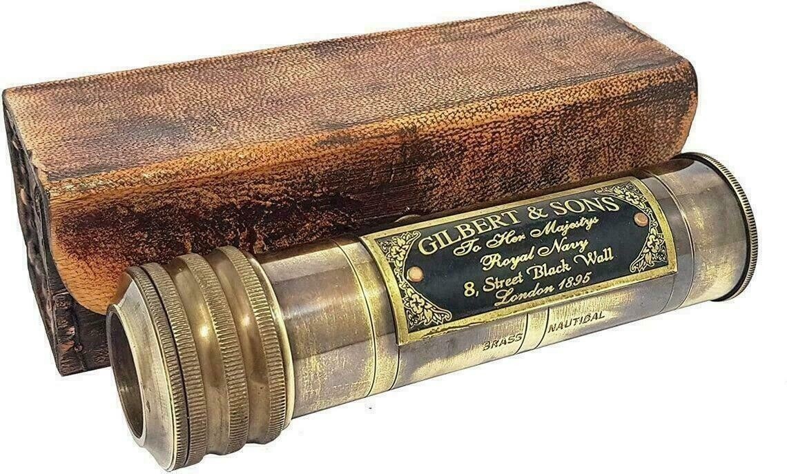 Brass Kaleidoscope with Leather Case - Vintage Optical Prism Collectible Gifts