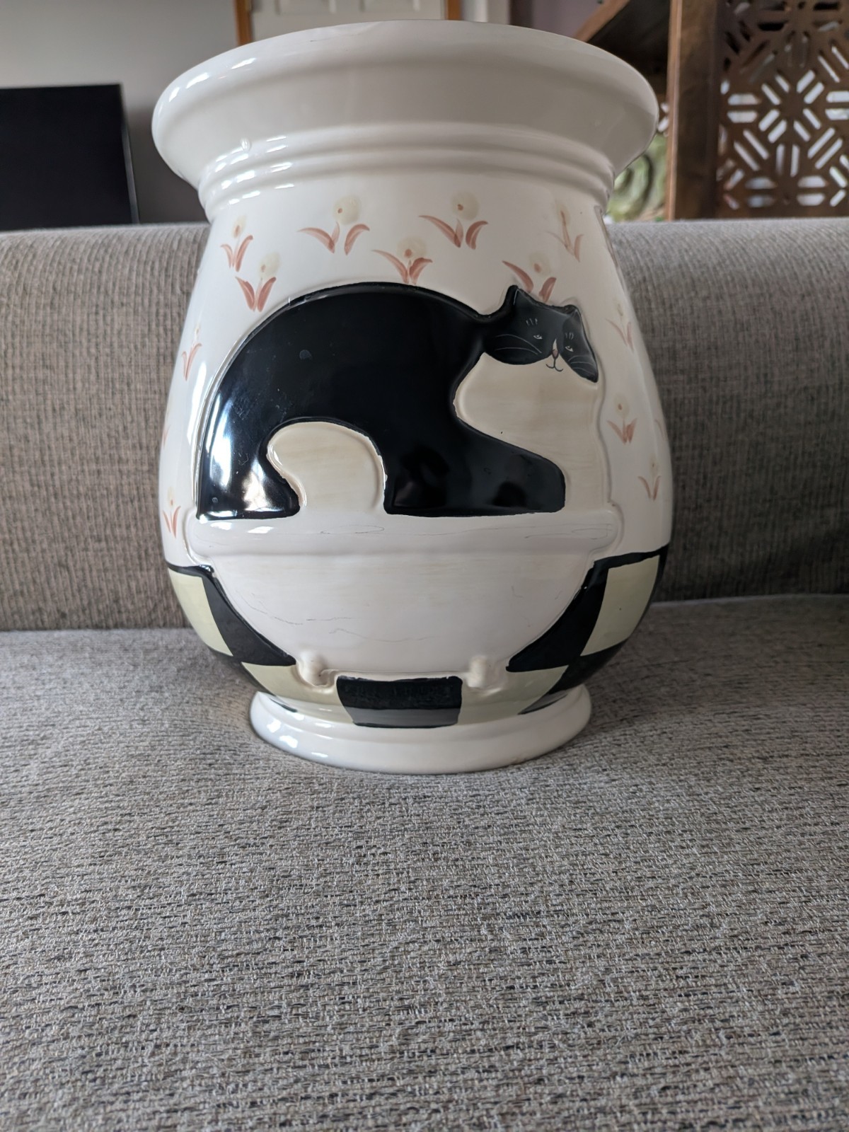 Warren Kimble Vintage Tuxedo Cat Waste Basket 10.5\