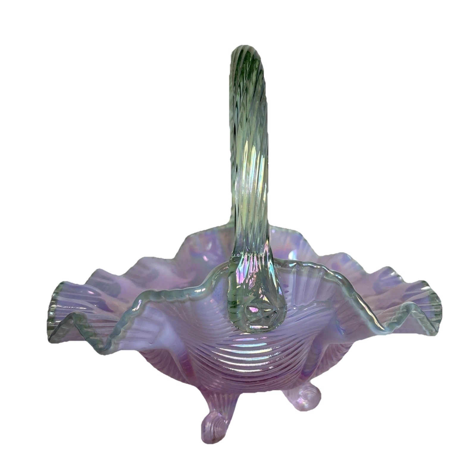 VTG NWT 2004 5739NH Footed Fenton Glass Pink Opalescent Basket 9