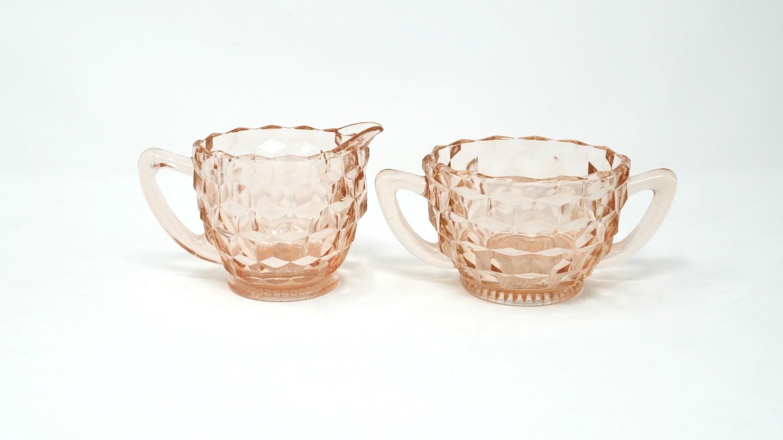 VINTAGE Jeannette Pink Depression Glass Creamer and Sugar Bowl - Cubist Pattern