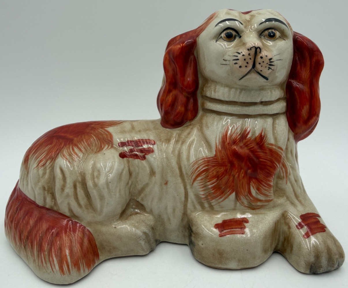 Antique Cavalier King Charles Staffordshire Dog Figure Ceramic Statue 5.5 Antique Cavalier King Charles Staffordshire Dog Figure Ceramic Statue 5.5
