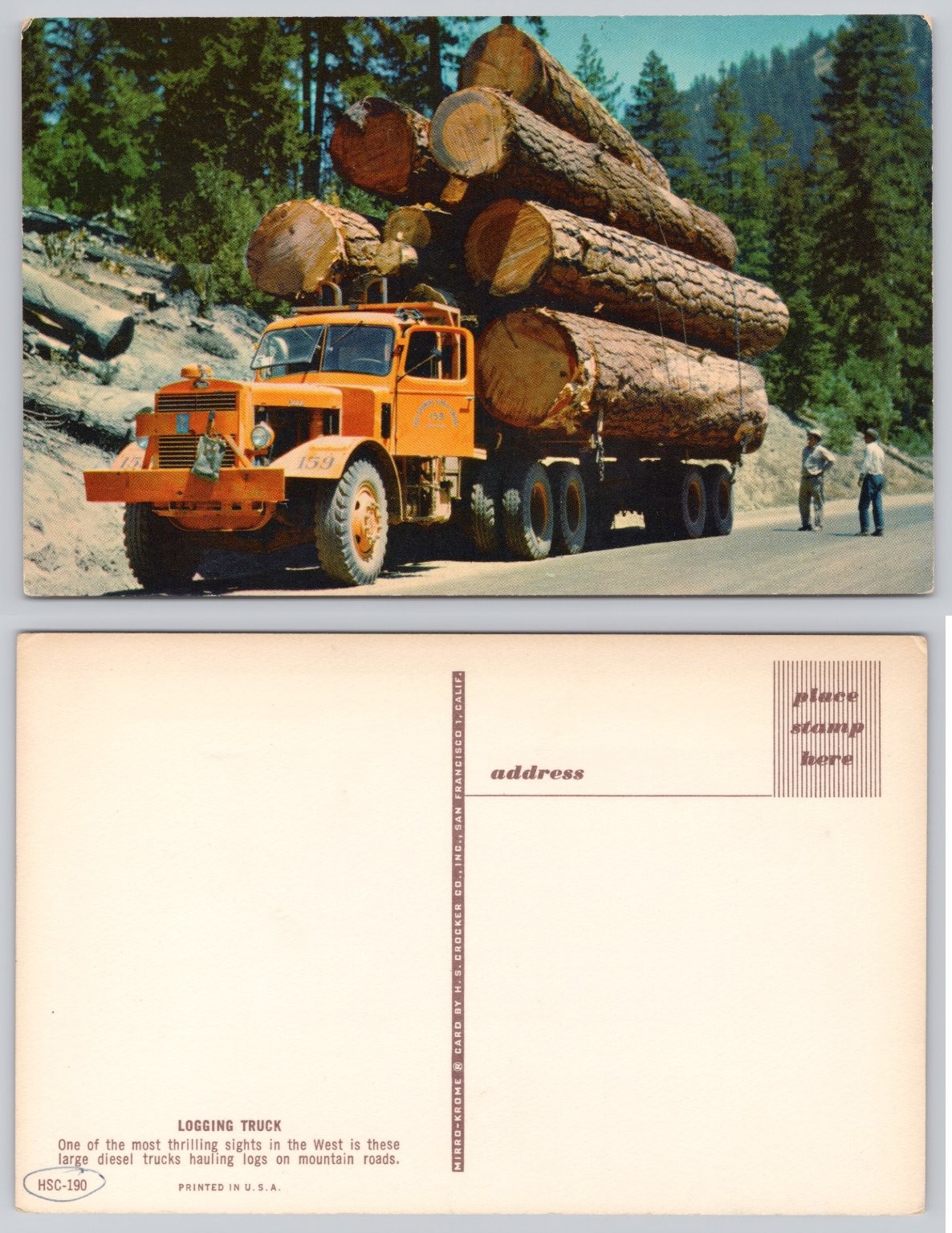 Vintage Logging Truck Postcard The West Mirro-Krome H.S. Crocker California