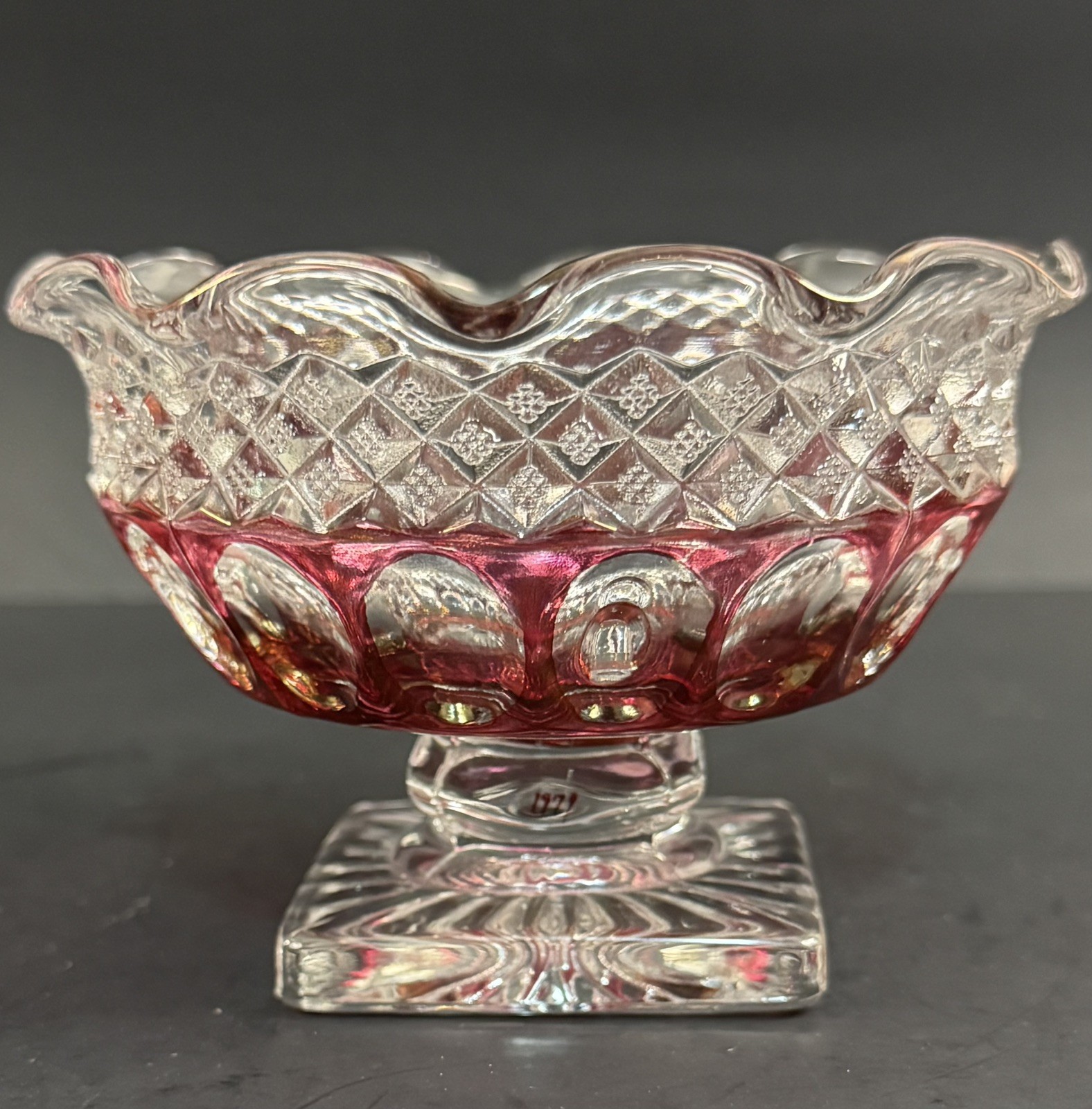 Vtg Westmoreland Wakefield Ruby Red Fairy Lamp, Base Only, Signed By K. Clayton