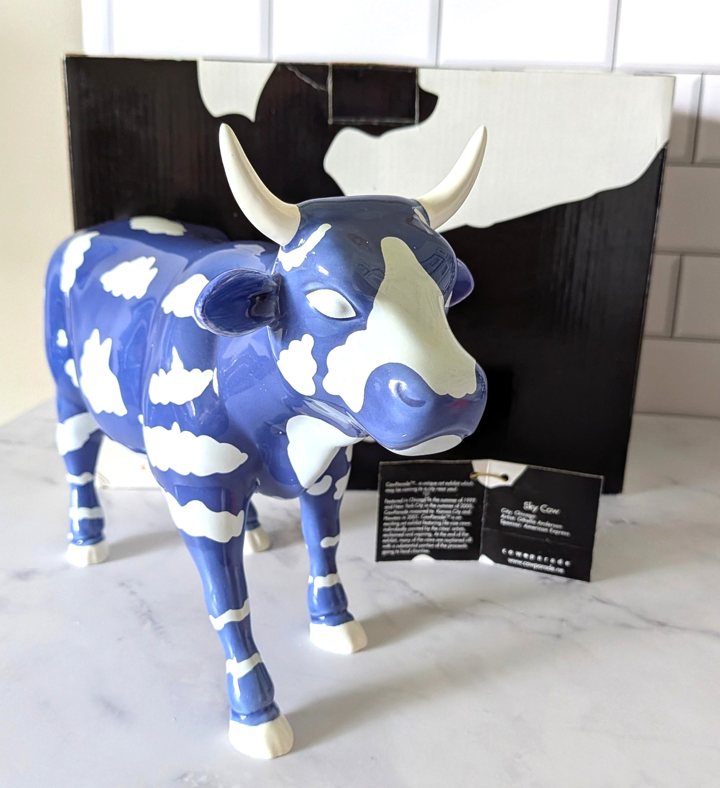 Rare Large Museum Size Cow Parade Sky Cow Blue White Box & Tag Chicago 2000 NEW