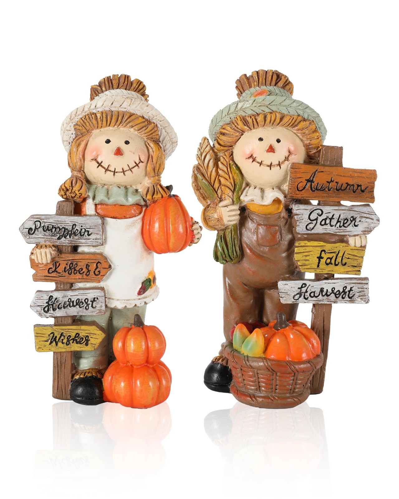 Thanksgiving Scarecrow Figurines 2-Pack with Inspirational Plaques - 5.5\'\' Fall