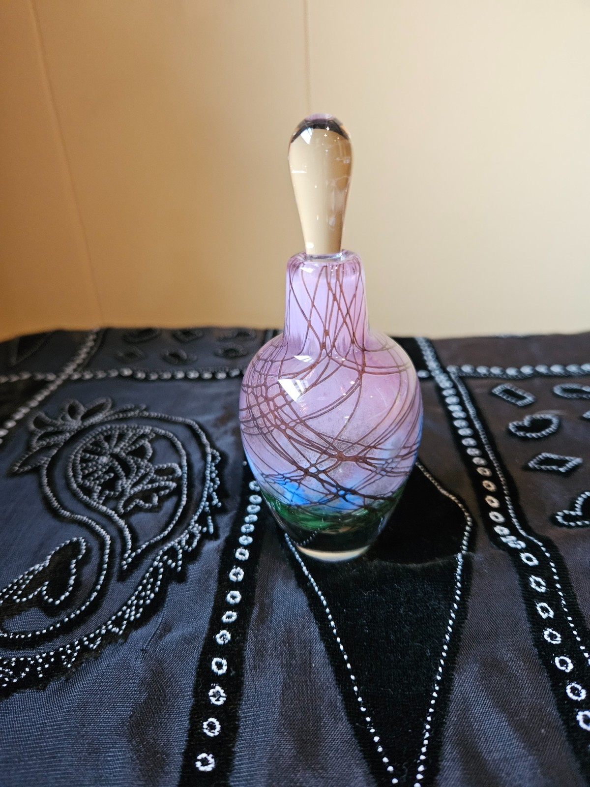 MICHAEL NOUROT STUDIO BLOWN CASED ABSTRACT SIGNED ART GLASS SCENT PERFUME BOTTLE