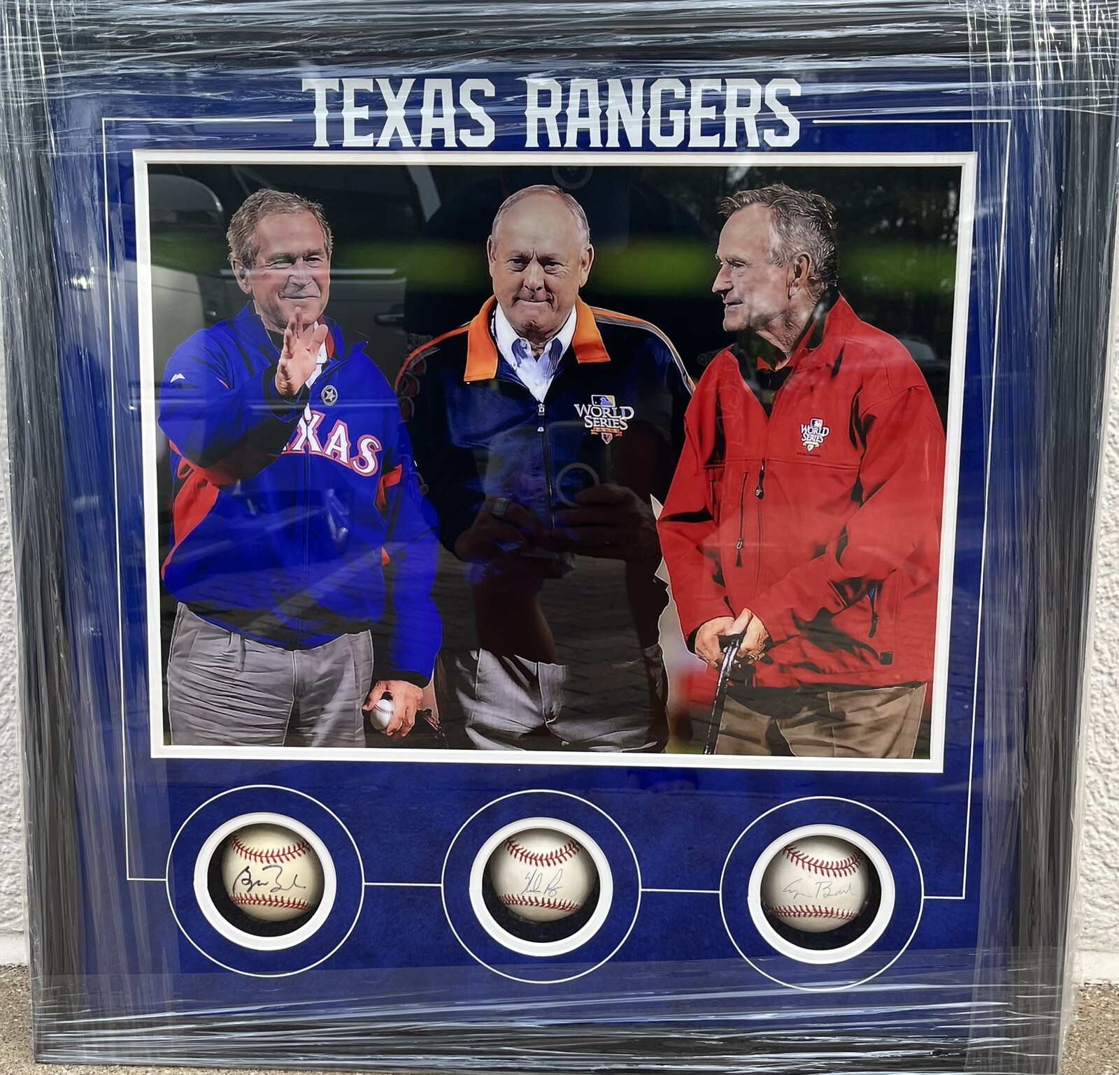 George W Bush Nolan Ryan HW Bush autographed Signed Framed baseballs JsA George W Bush Nolan Ryan HW Bush autographed Signed Framed baseballs JsA
