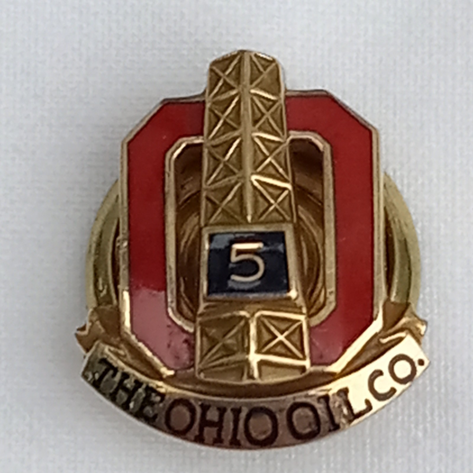 10K GF The Ohio Oil Co 5 Year Screwback Service Pin Vintage Gold Gas