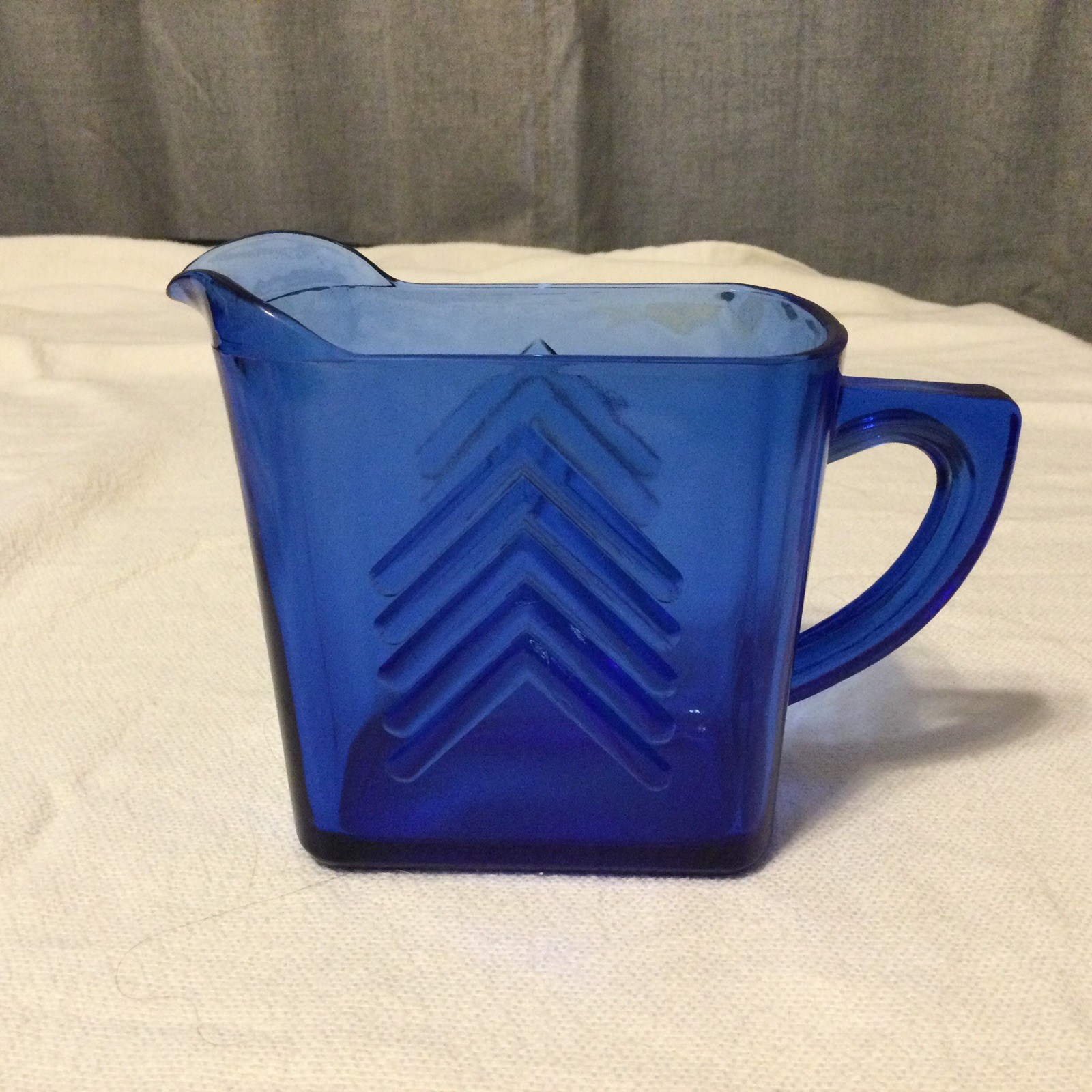 Hazel Atlas Glass  Chevron Pattern - Cobalt Blue Pitcher  Creamer