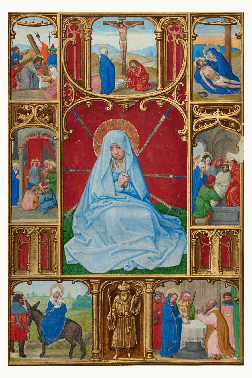 Seven Sorrows of Mary, 8x12 medieval manuscript painting Catholic fine art print