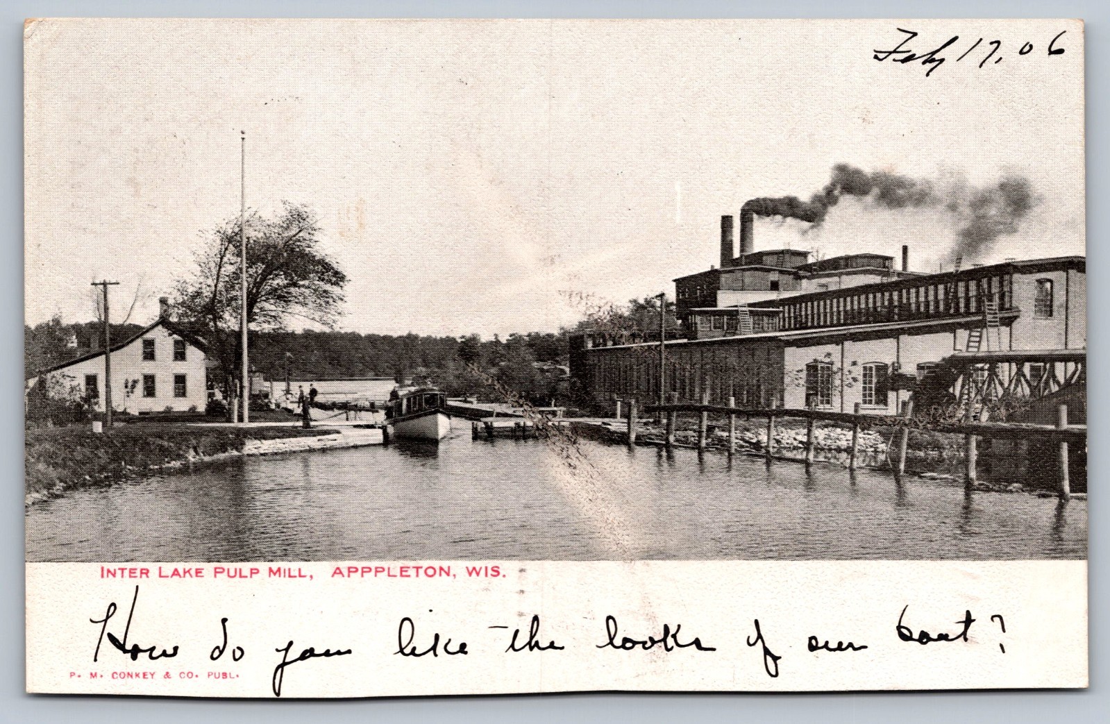 1906  postcard APPLETON WISCONSIN INTER LAKE PULP MILL w/2 flag cancels