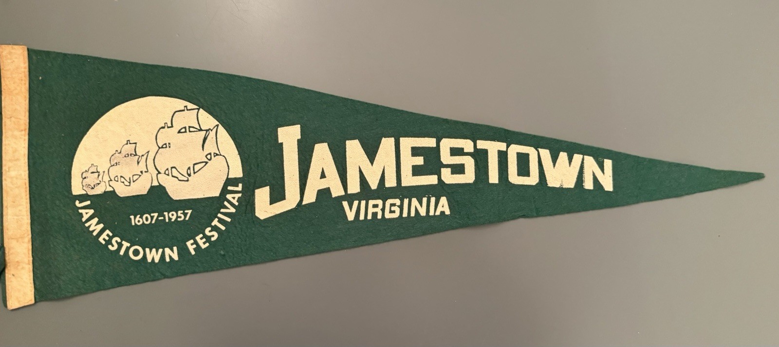 Vintage 1957 Jamestown Virginia Festival Felt Pennant 350th Anniversary 24.5”
