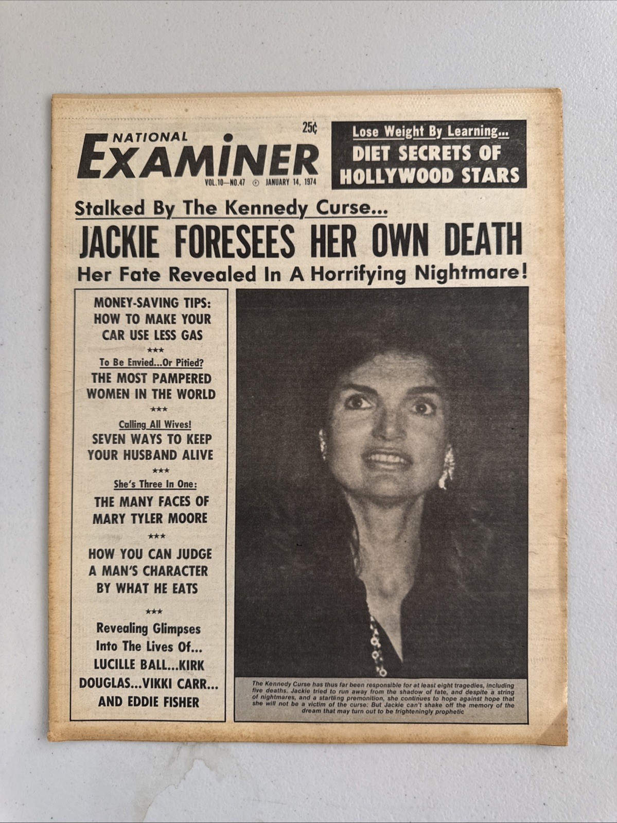 1974 January 14th National Examiner Newspaper, Jackie Foresees Own Death (VRN10B