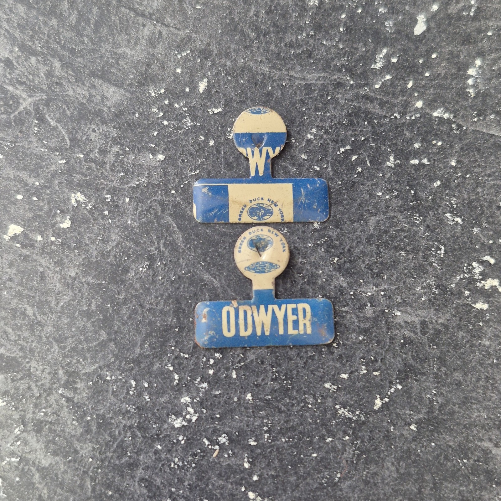 Vintage William O'Dwyer Campaign Pin Lot Green Duck NY Error Misprint Pair