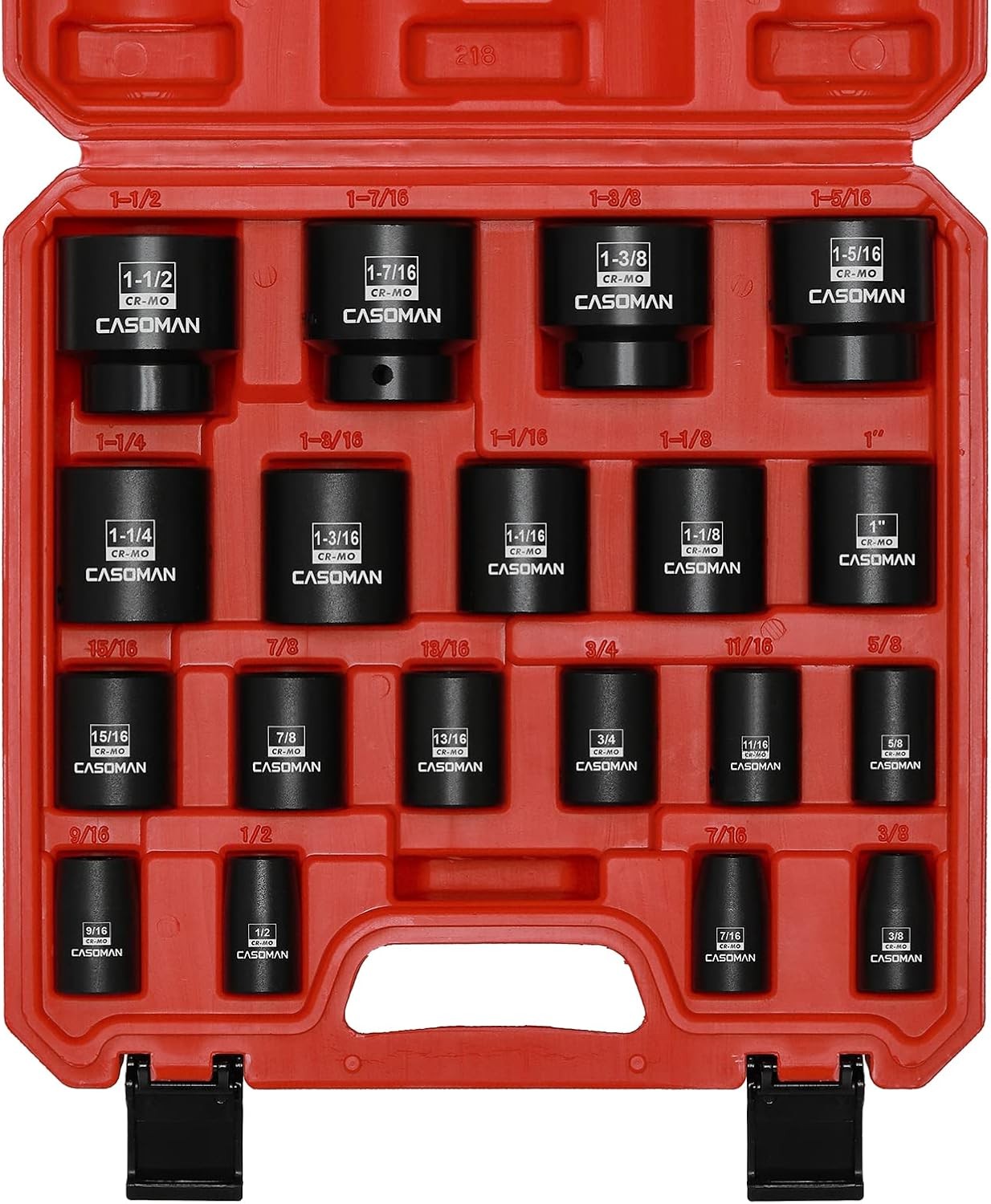 19 Piece 1/2-Inch Drive Standard Impact Socket Set SAE Shallow 3/8\