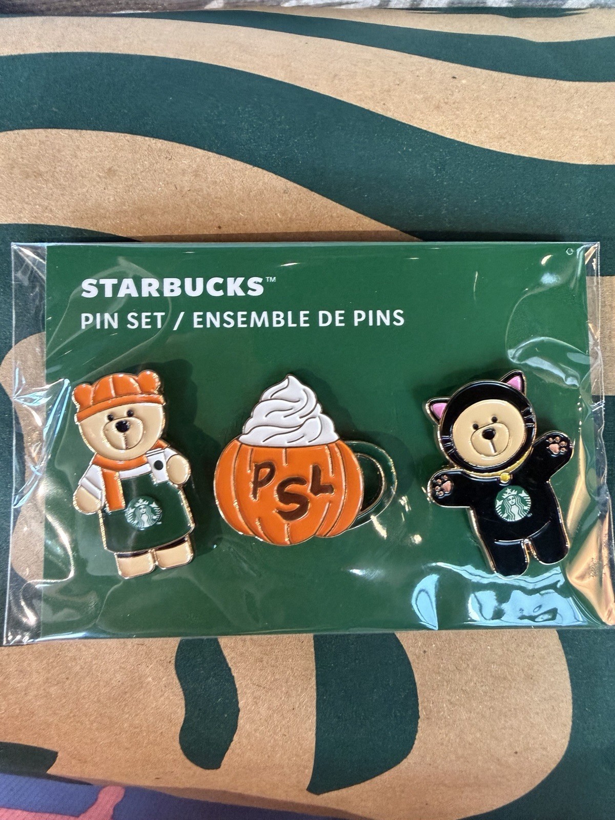 Starbucks Europe Pin Set Of 3 2026 Pumpkin Spice Latte PSL Cat Bear
