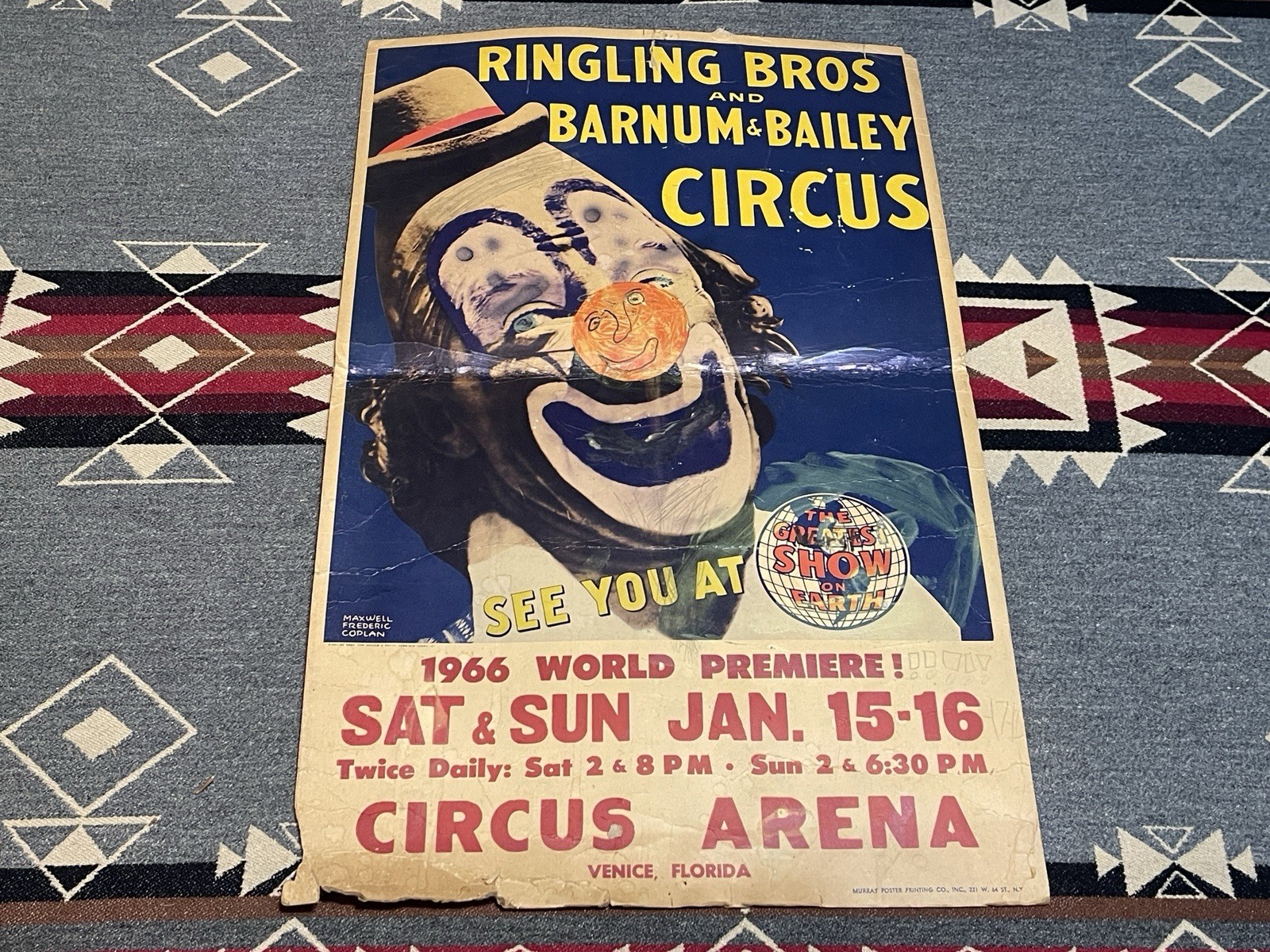 Vintage 1966 Ringling Bros Barnum & Bailey Circus Venice FL Poster