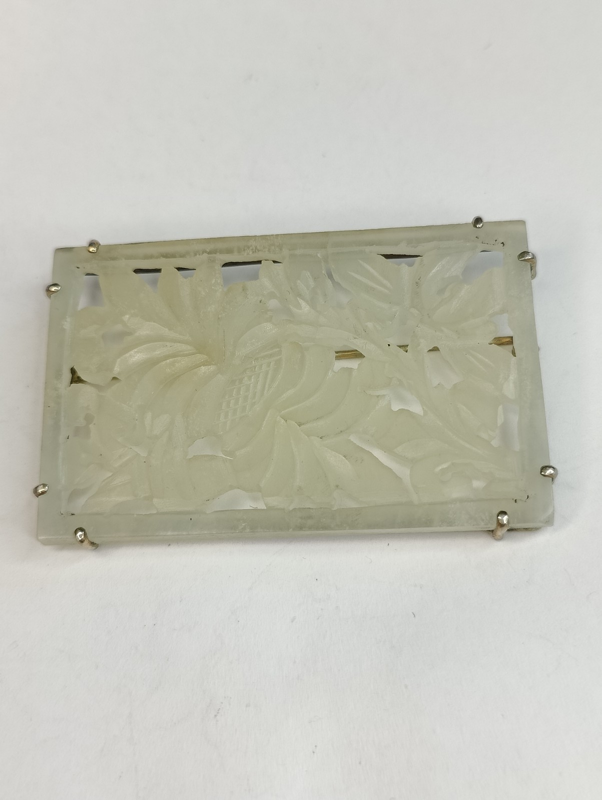 Vintage Chinese Carved Jade Celadon Sterling pin
