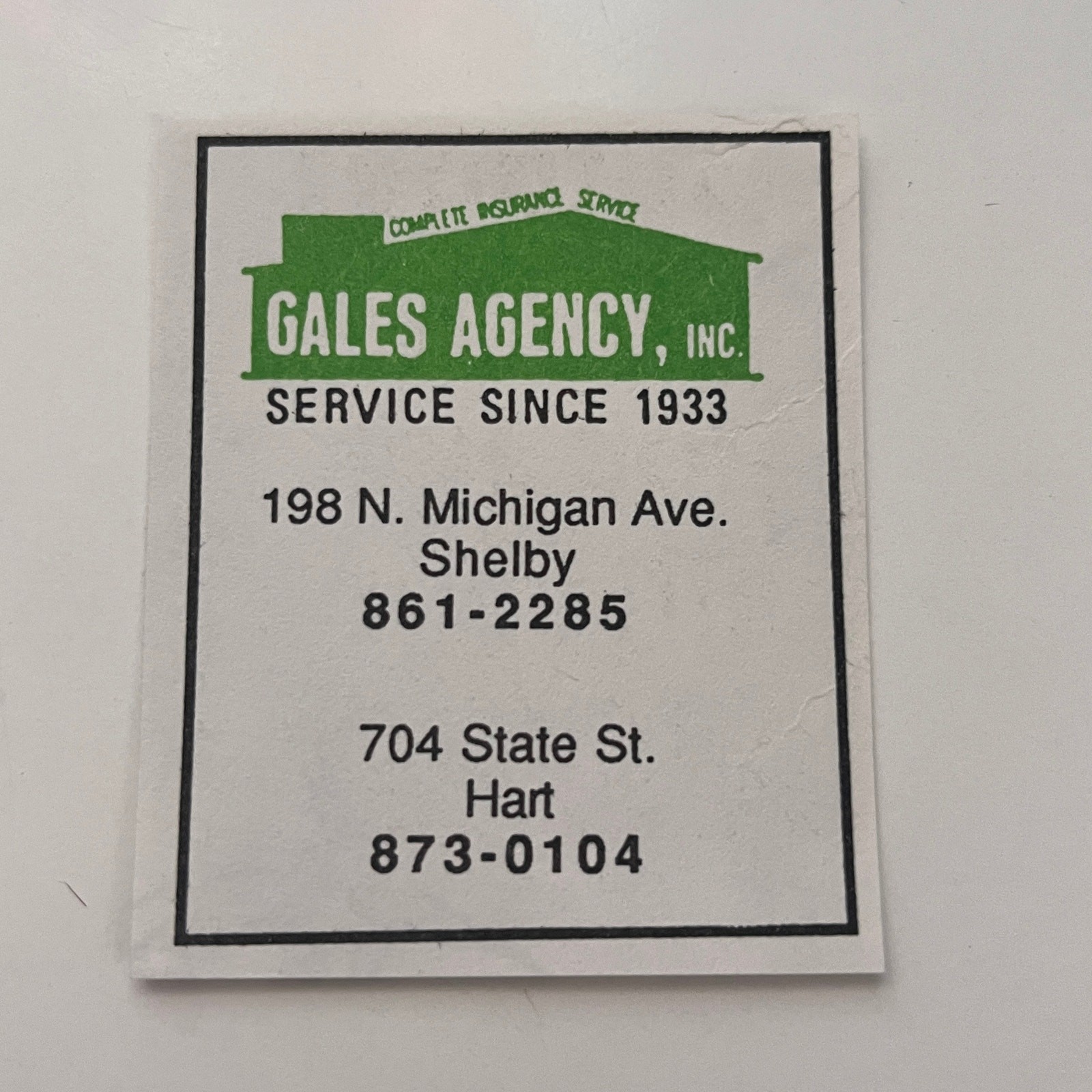 Gales Agency Inc Service Since 1933 N Michigan Ave Shelby 1990 MI Ad SAJ9-S73