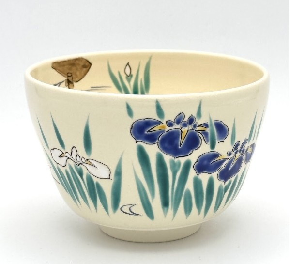 Kyo Kiyomizu yaki ware Japanese Matcha Tea bowl Chawan Iris Hand-drawn Japan New
