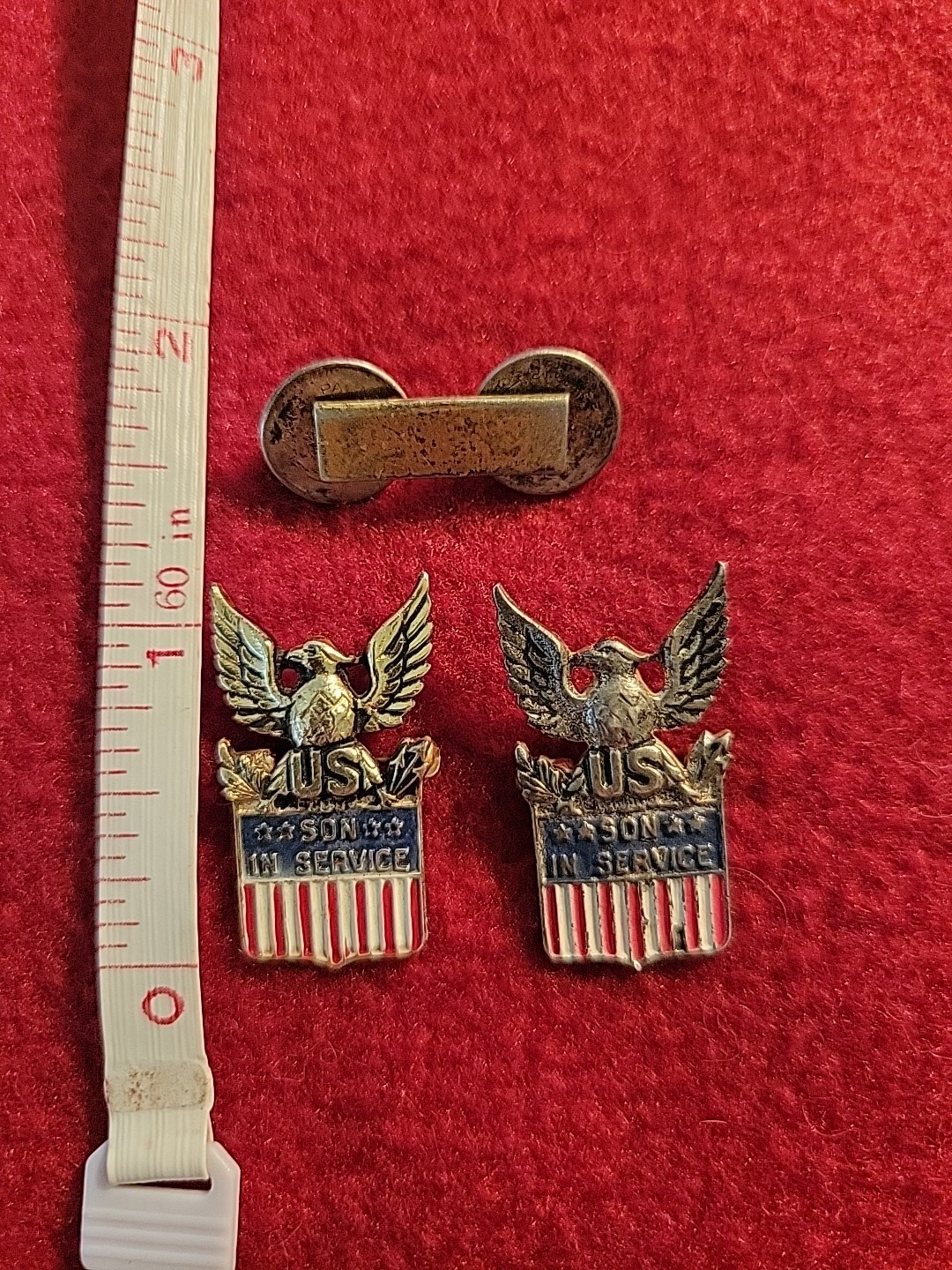 TWO VINTAGE 1940s CORO STERLING WWII SON IN SERVICE AMERICAN EAGLE US PIN