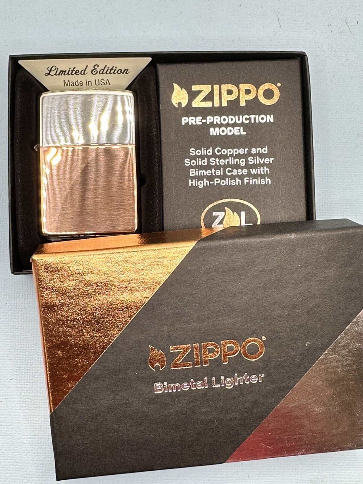 Bimetal Case Copper Sterling Silver 48694 Zippo Lighter NEW