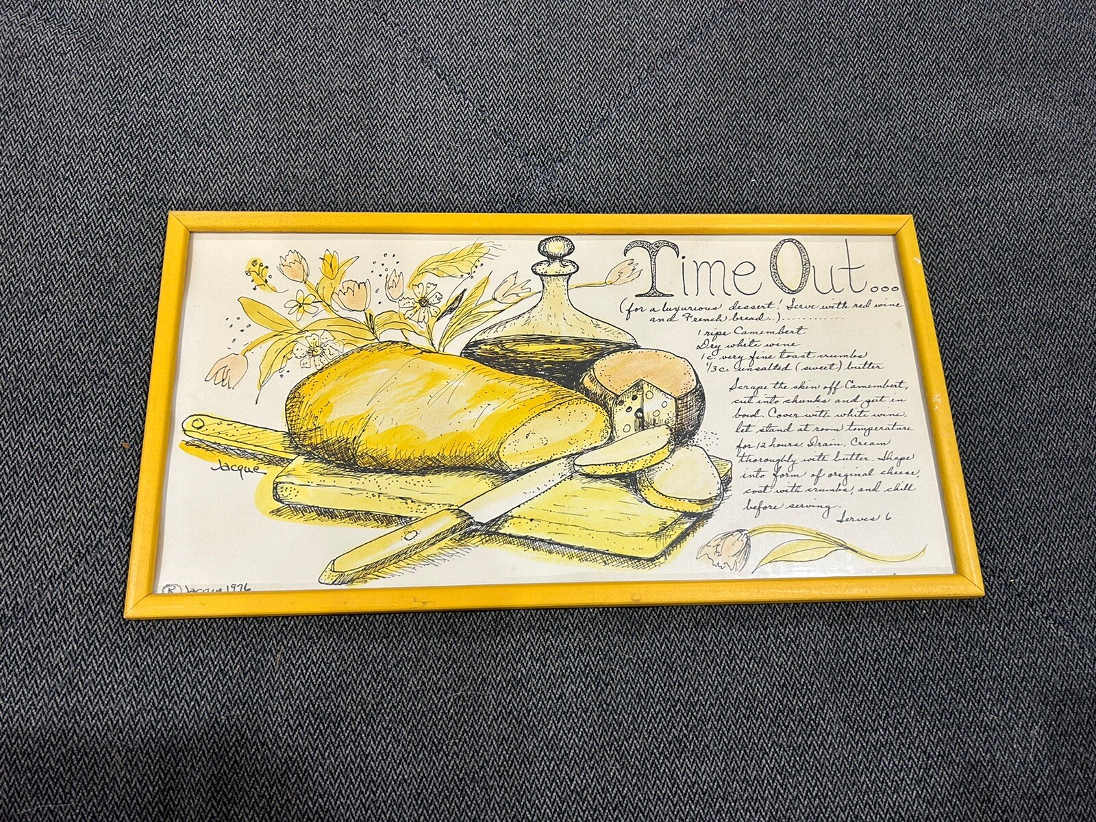 VTG 1976 Soovia Janis TIME OUT Recipe Wall Art  Decor Signed JACQUE