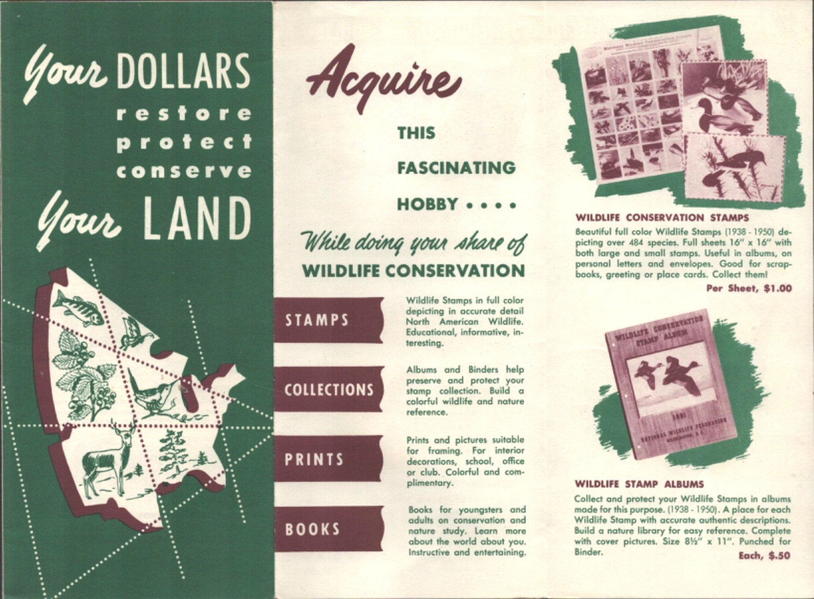 1950 NATIONAL WILDLIFE FEDERATION vintage hobby products brochure DUCK STAMPS