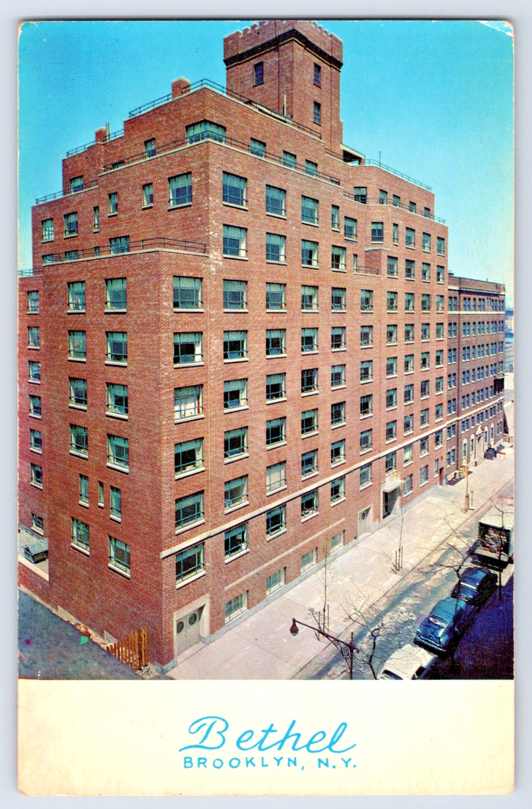 Brooklyn NY New York The Bethel Home & Old Cars On Street 1950s Vintage Postcard