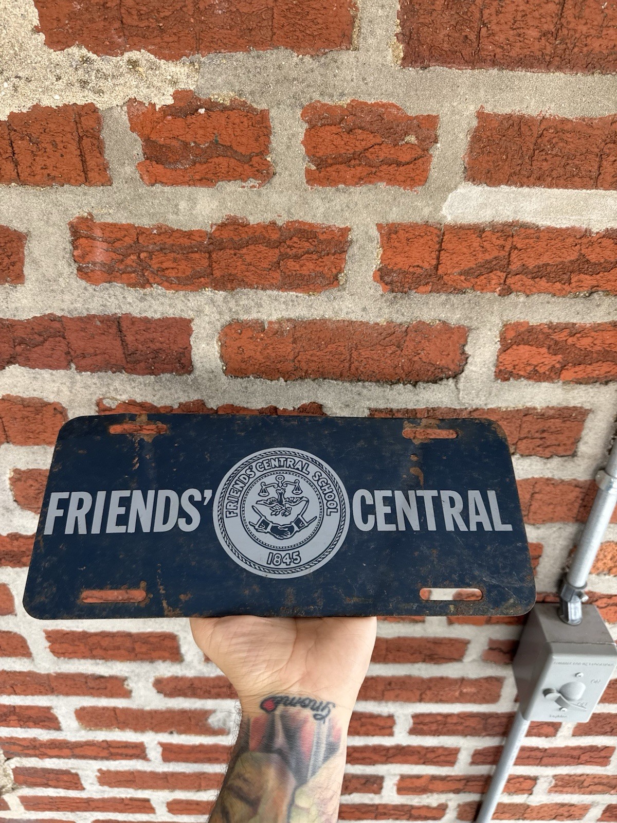 Vintage License Plate—Friends Central School—Pennsylvania Distressed Black