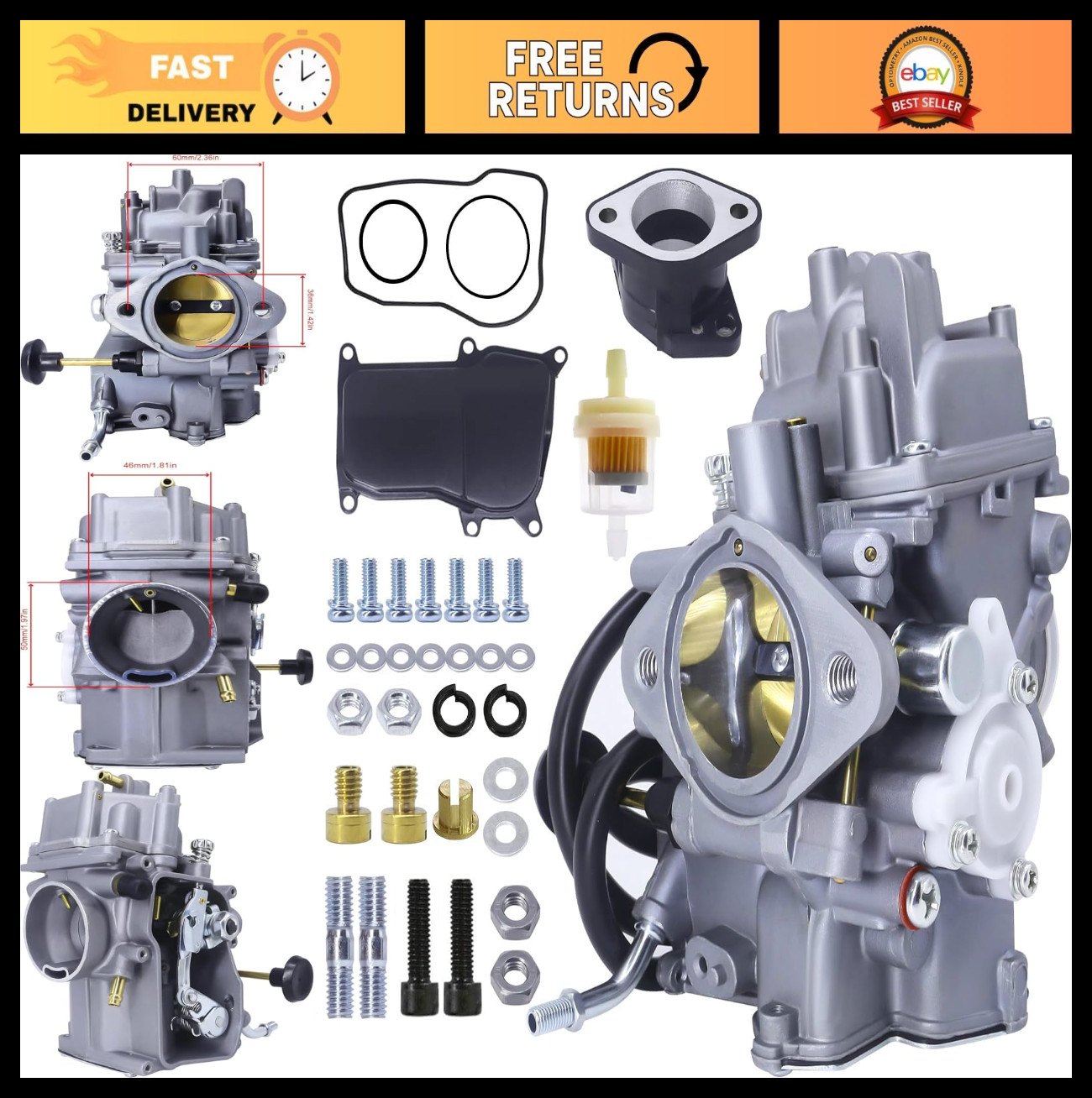 YFM350 Carburetor Compatible with Yamaha 1987-1990 & 1992-1995 Moto-4 350 YFM350