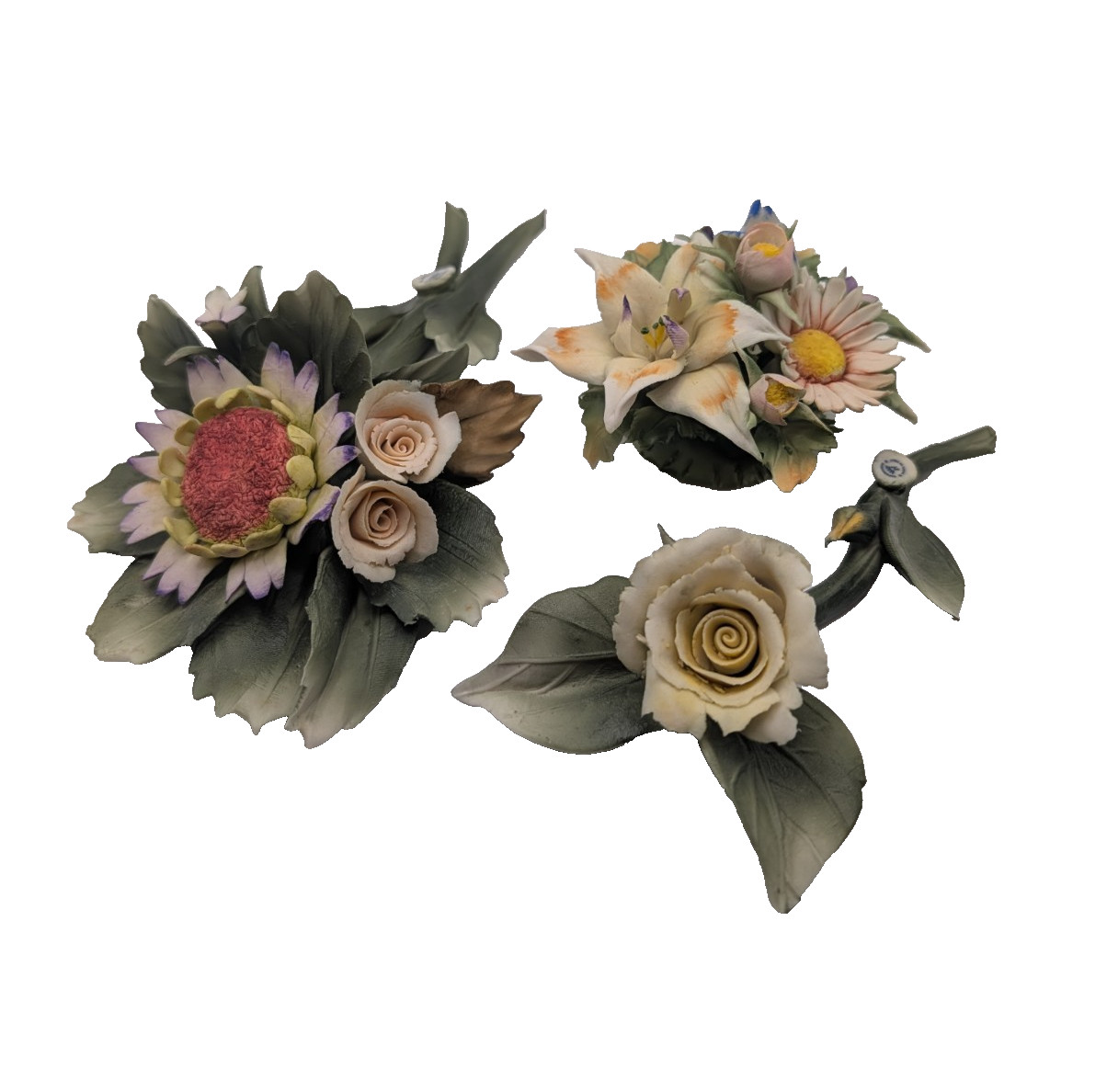 Vintage Capodimonte Porcelain Floral Mix 3 Pieces Hand Made Naples Italy