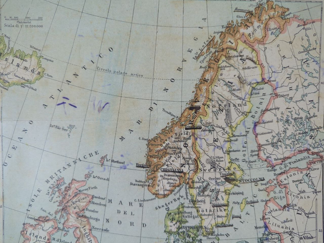 Vintage 1910s Scandinavia Sweden Denmark Norway Italian Geography Map C29-4 Vintage 1910s Scandinavia Sweden Denmark Norway Italian Geography Map C29-4
