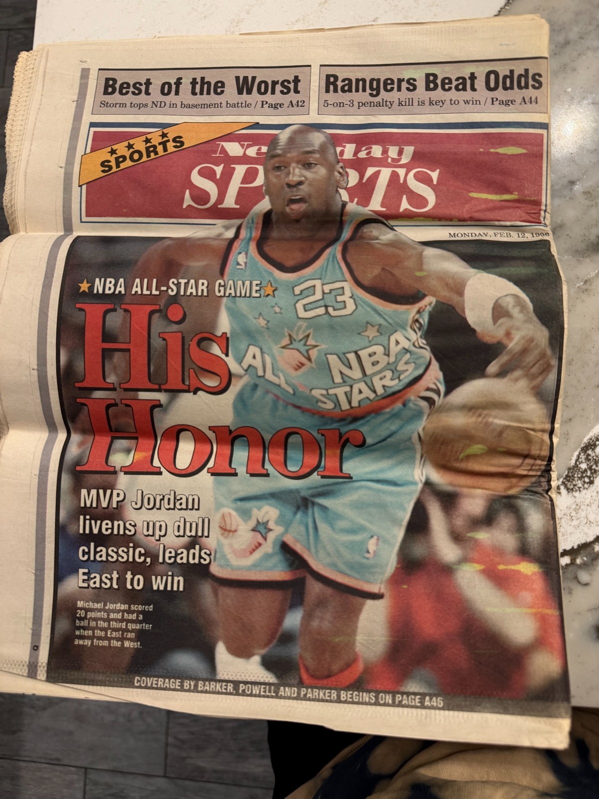 1996 Newsday Michael Jordan NBA All Star MVP Original Newspaper Feb 12 Bulls