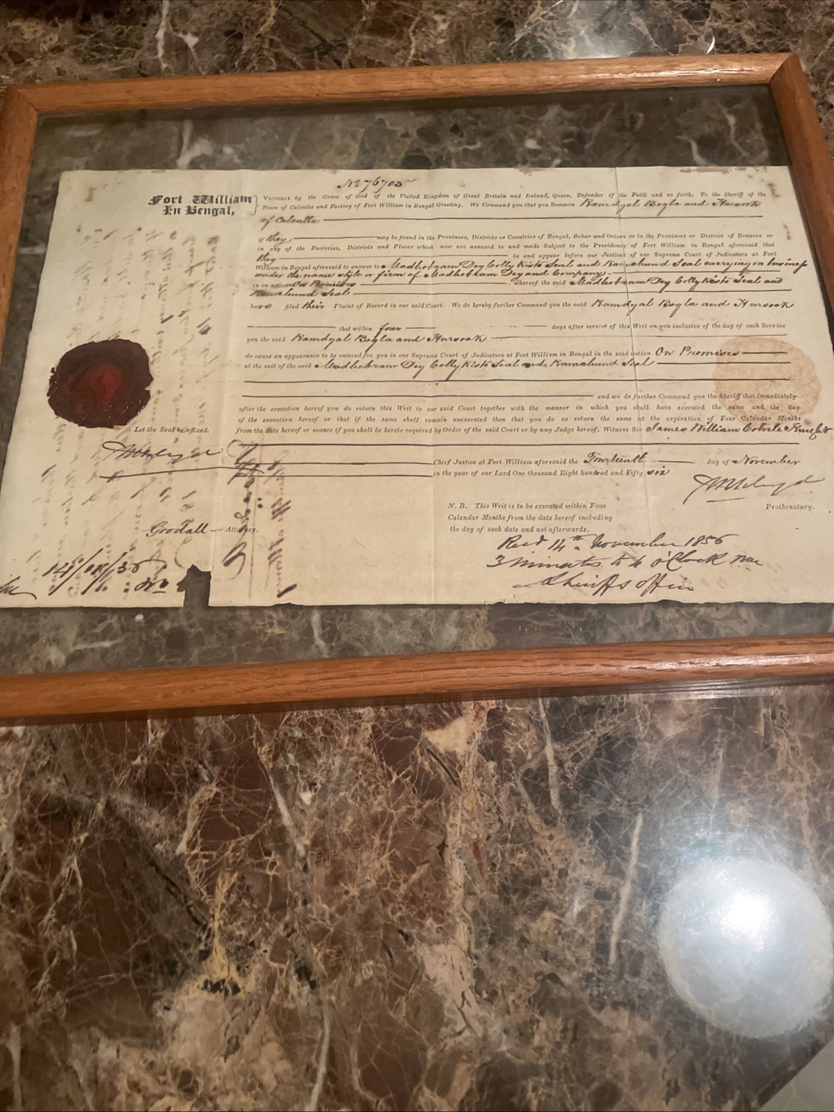 Rare 1856 British East India Co. Legal Writ - Calcutta Supreme Court Rare 1856 British East India Co. Legal Writ - Calcutta Supreme Court
