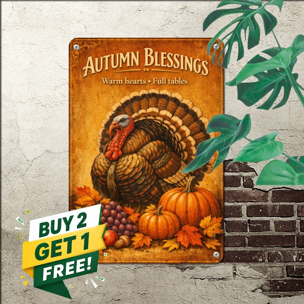 Thanksgiving Day Turkey Roast Sign Vintage Autumn Harvest Feast Tin Plaque 8x12