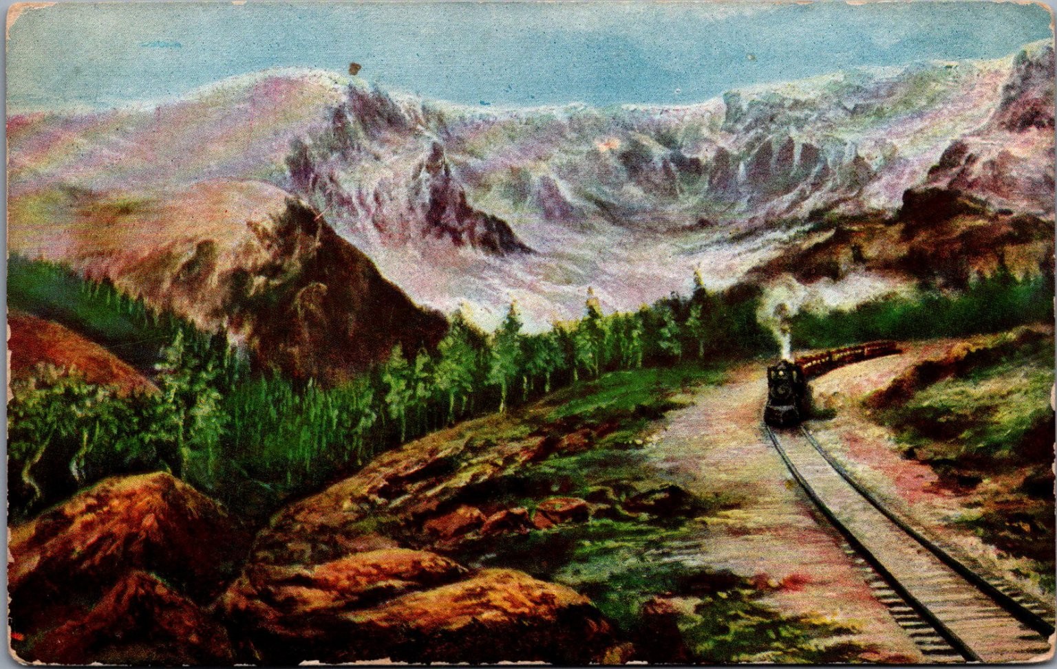 Continental Divide Moonlight D&RG RR Train Mountain Pass Postcard Van Noy News Continental Divide Moonlight D&RG RR Train Mountain Pass Postcard Van Noy News