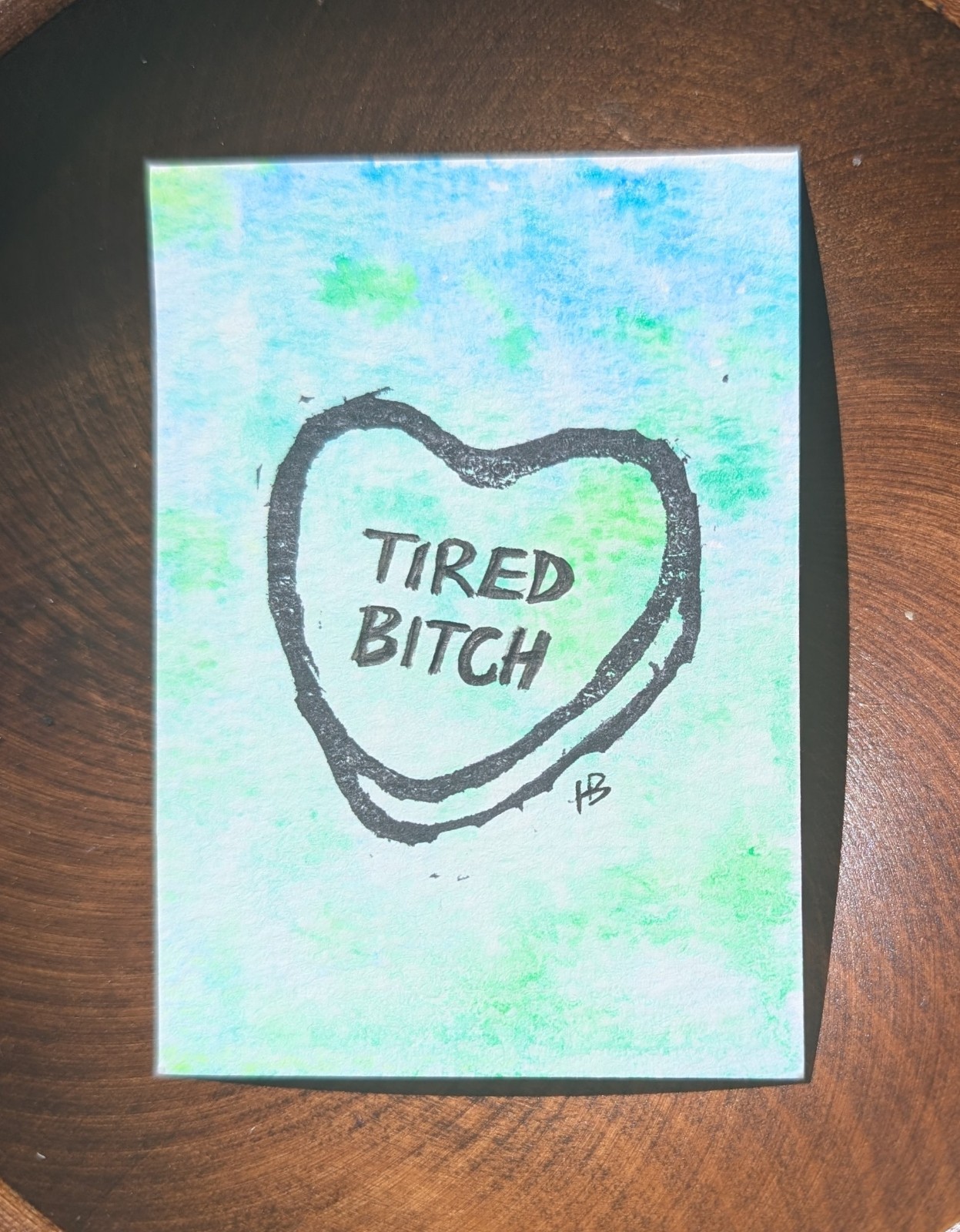 ACEO Original Hand-Painted Art Card - sweetheart candy linocut - Missboodlesart