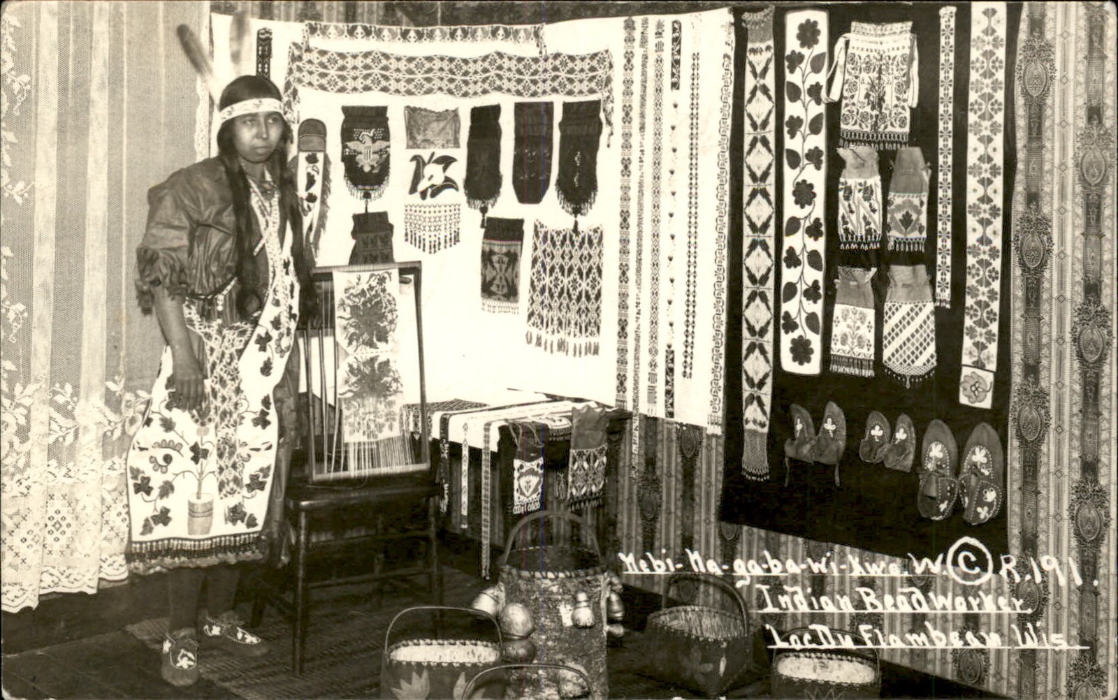 Lac Du Flambeau Native Indian Woman Bead Craft Worker c1910s RPPC bhn Lac Du Flambeau Native Indian Woman Bead Craft Worker c1910s RPPC bhn